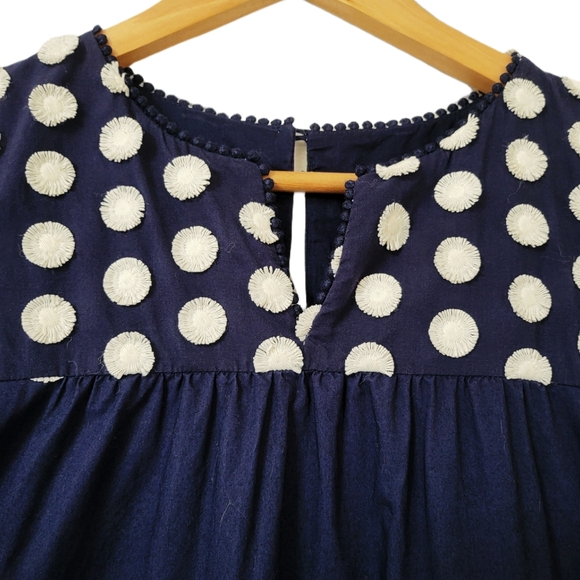 🌿J Crew Womens size 2 Dress Back Zip Ruffle Sleeve Navy Blue White Fring - Picture 5 of 10